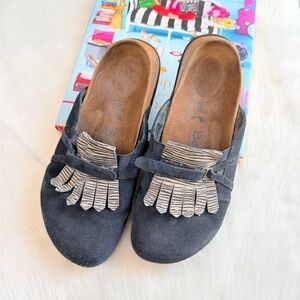 Birkenstock Black Suede Loafers with Fringe